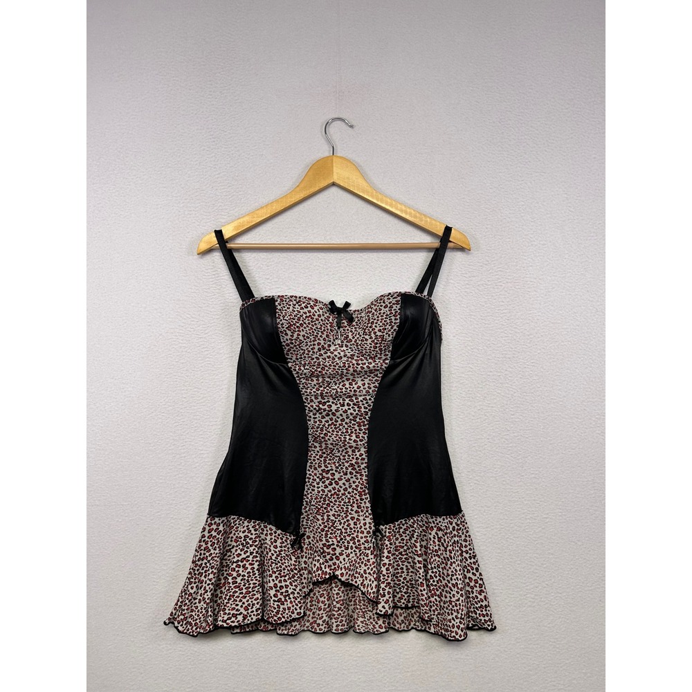 Y2K Grunge Penthouse Lingerie Womens L Black Leopard Faux Leather Babydoll Top
